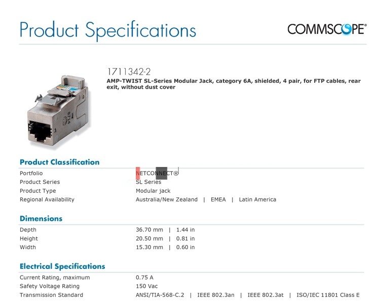 Ổ cắm mạng Commscope AMP XG Cat6A Modular Jack 1711343-2